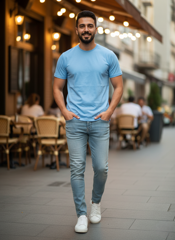Men Plain Tee - Blue