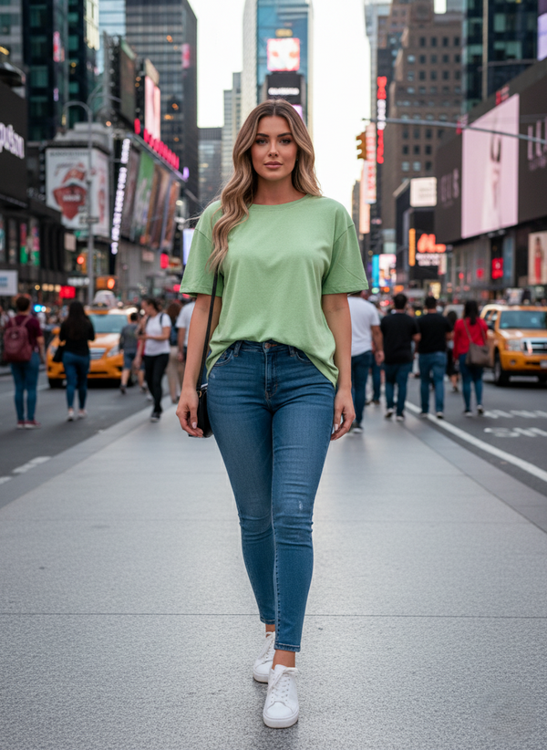 Women Drop Shoulder Tee - Dark Green