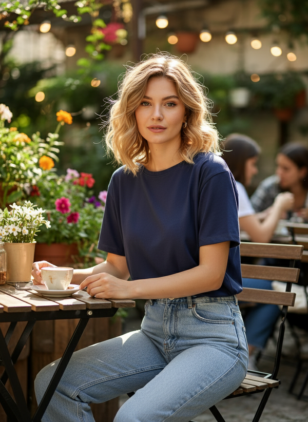 Women Plain Tee - Navy Blue
