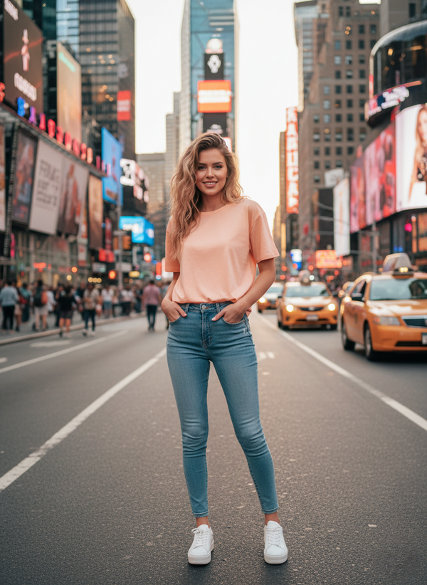 Women Drop Shoulder Tee - Peach