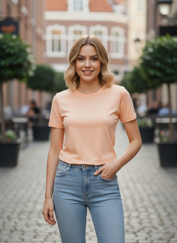 Women Plain Tee - Peach