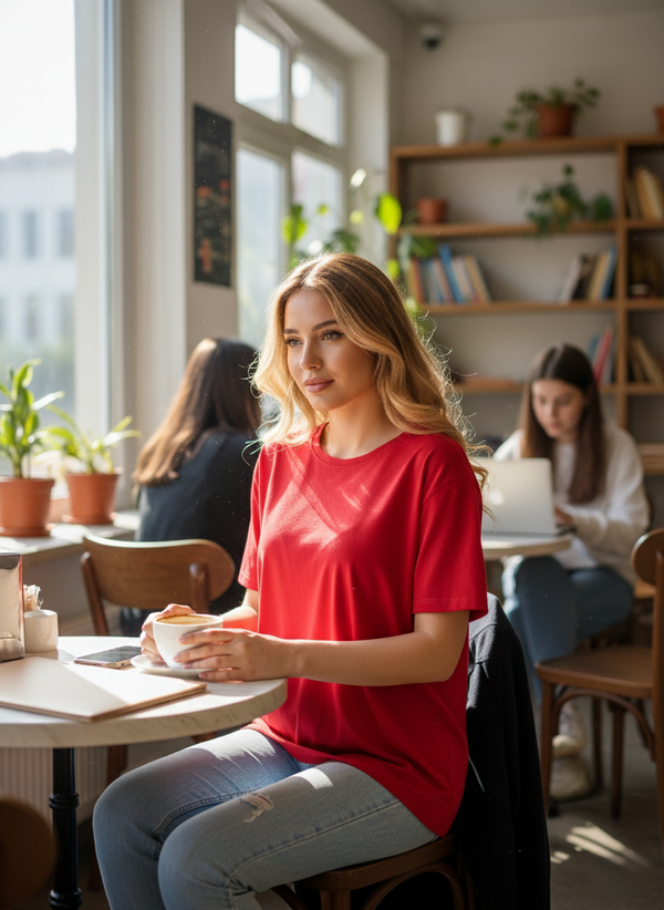 Women Drop Shoulder Tee - Red