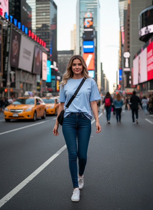 Women Drop Shoulder Tee - Sky Blue