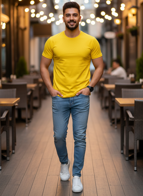 Men Plain Tee - Yellow
