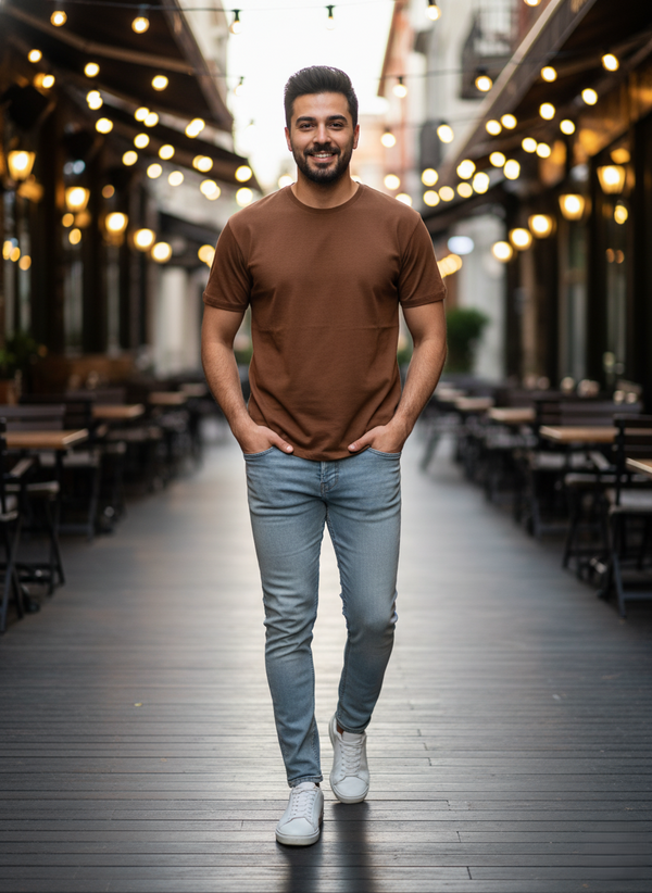Men Plain Tee - Brown