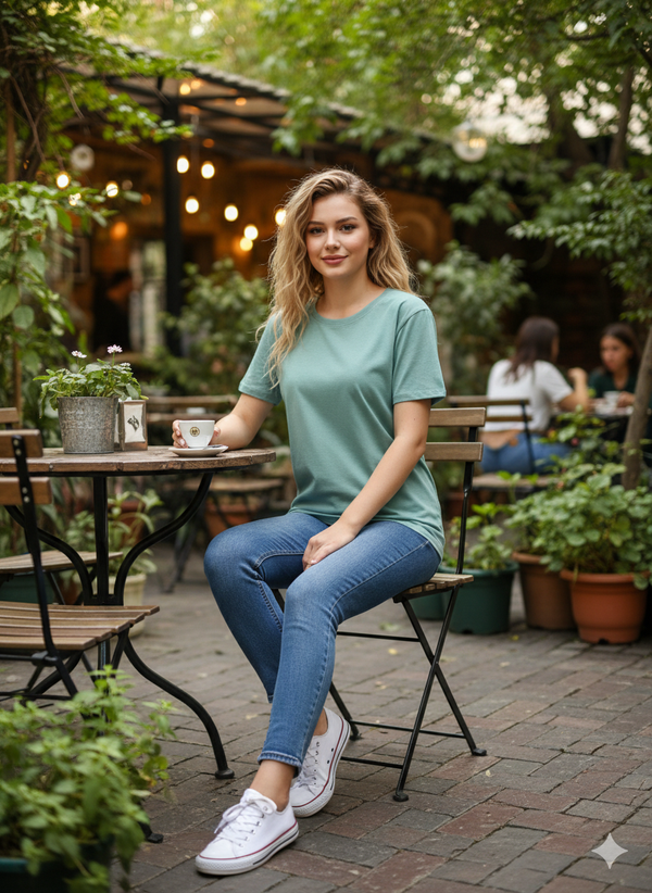 Women Plain Tee - Fern Green