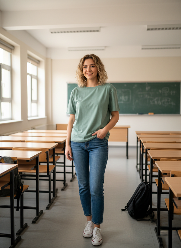 Women Drop Shoulder Tee - Fern Green