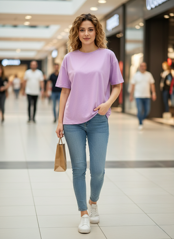 Women Drop Shoulder Tee - Lavender