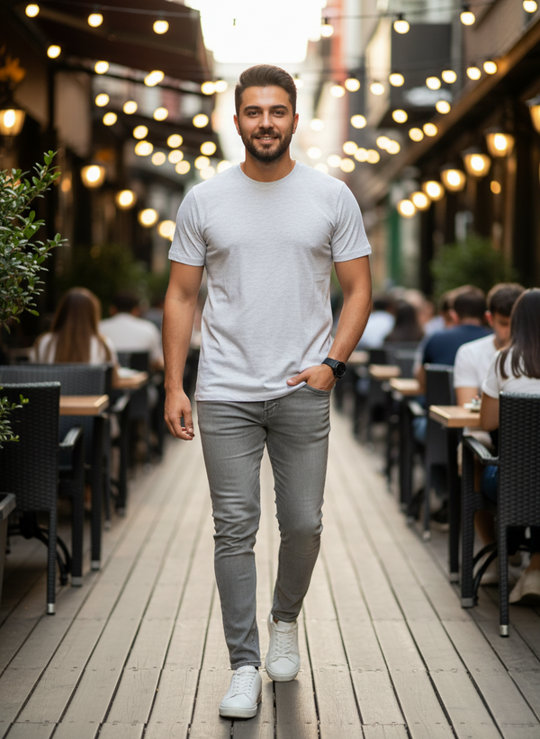 Men Plain Tee - Light Grey