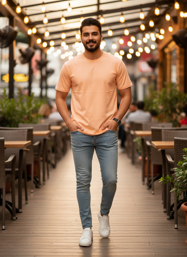 Men Plain Tee - Peach